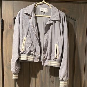 emory park Light Blue Varsity Bomber Jacket with Cream Trim